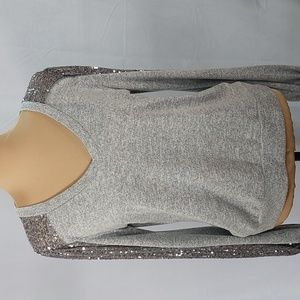 ANOTHER REASON long sleeve top. Gray with sequined sleeves. Size L.